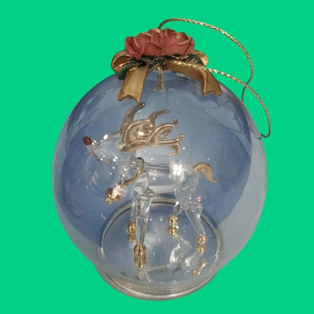 Vintage Christmas Set Of 3 Glass Globe Ornament Angel Reindeer Dolphin - Picture 3 of 8